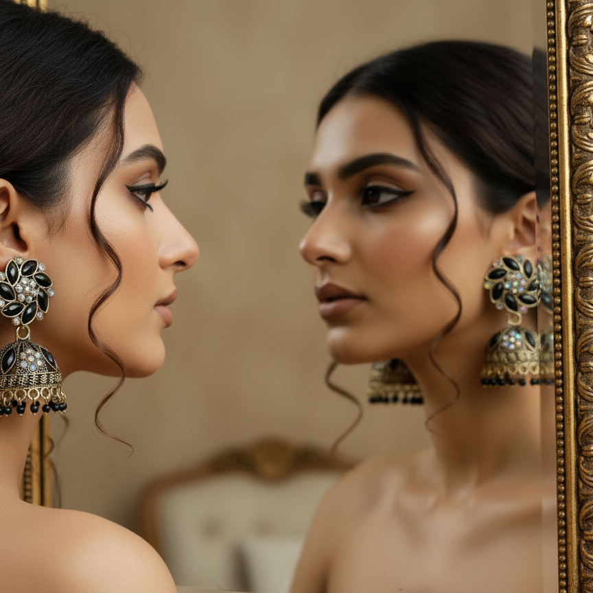 Black Blossom Antique Jhumka