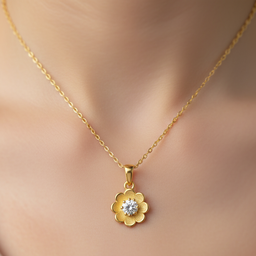 Floral Diamond Gold Necklace