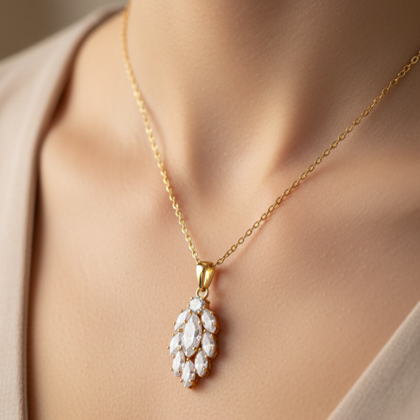 Gold Leaf Cluster Diamond Pendant