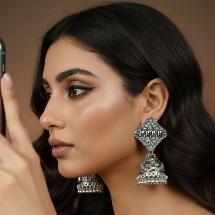 Diamond Chic Oxidised Jhumka