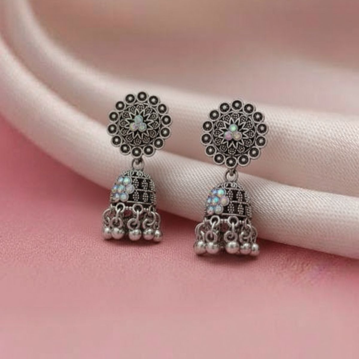 Tribal Star Oxidised Jhumka