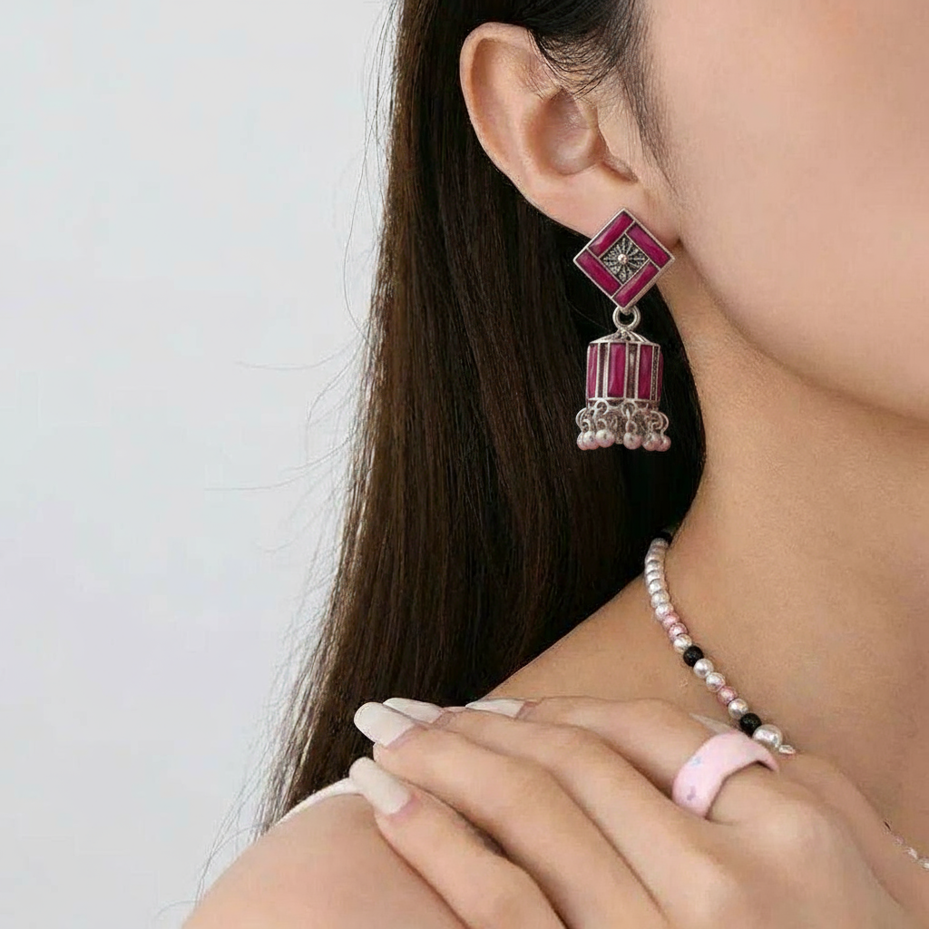 Ruby Square Art Jhumka