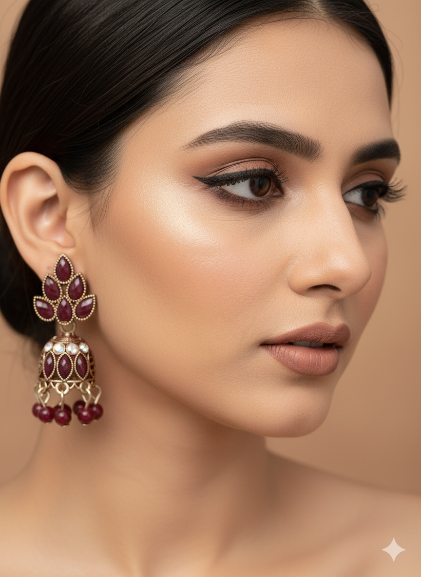 Maroon Leaf Drop Jhumka