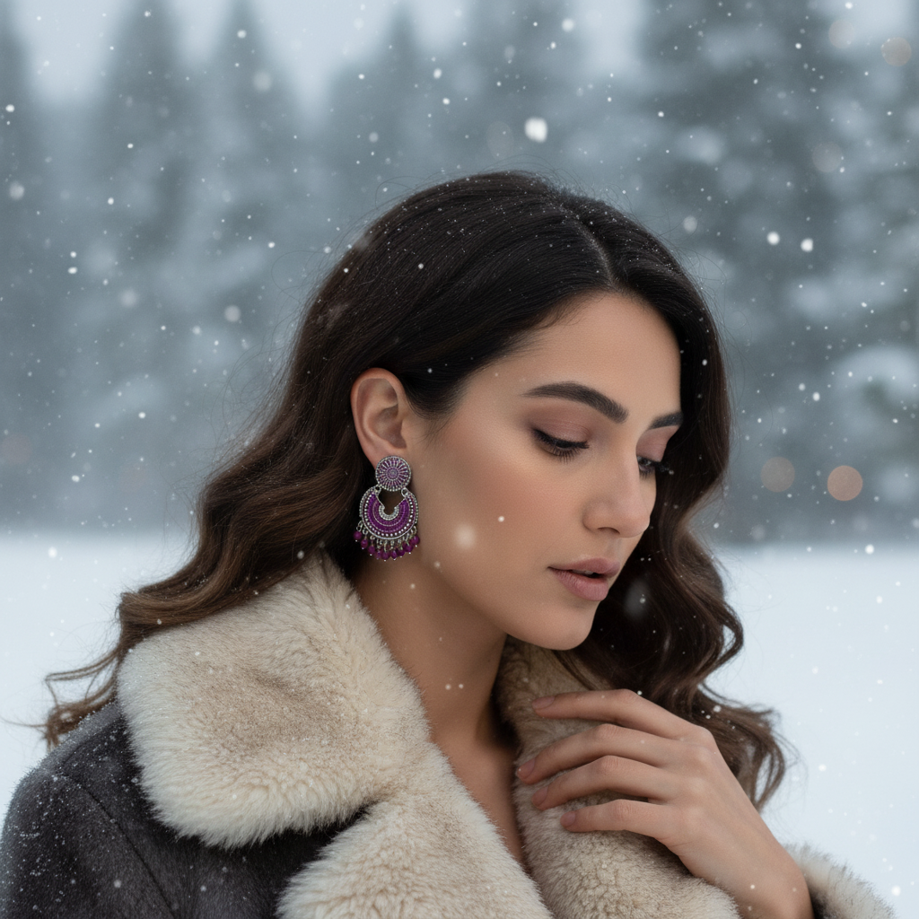 pink pearls chandbali jhumka earrings