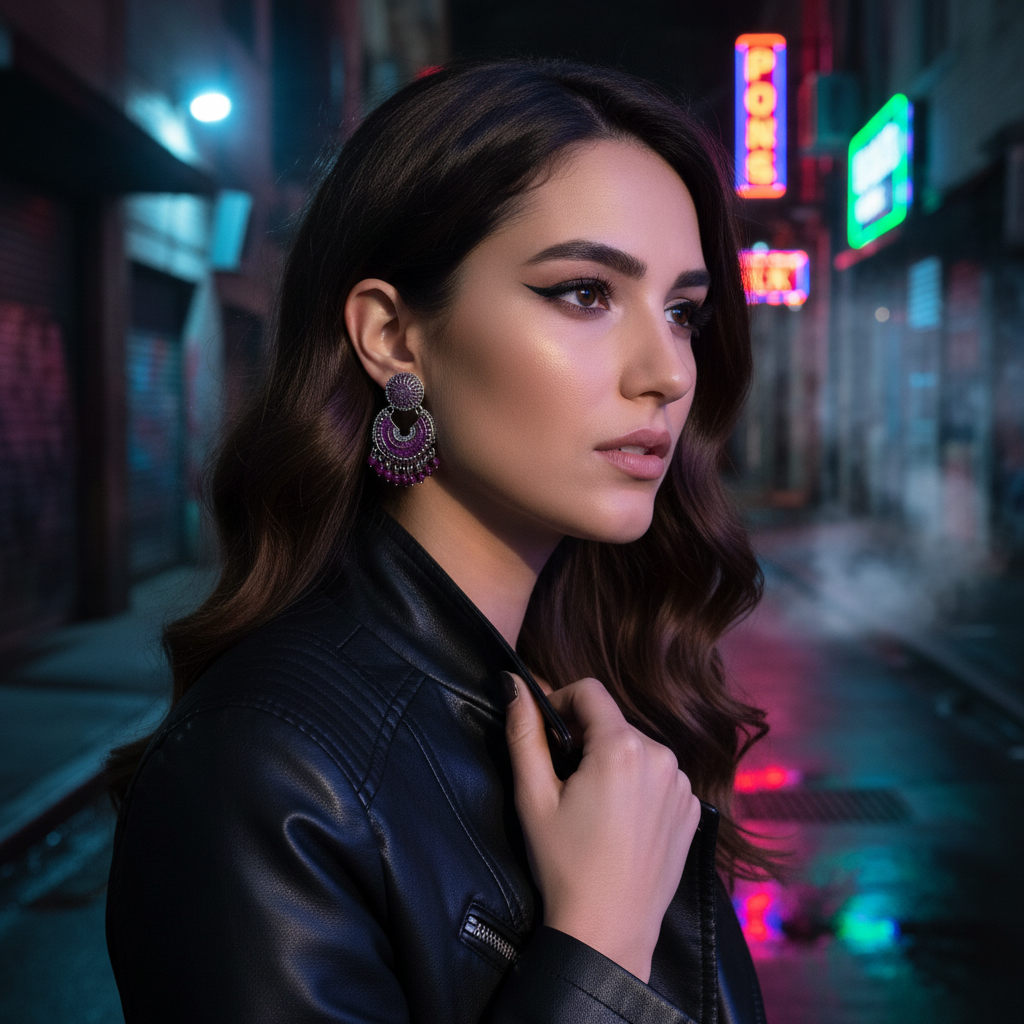 pink pearls chandbali jhumka earrings