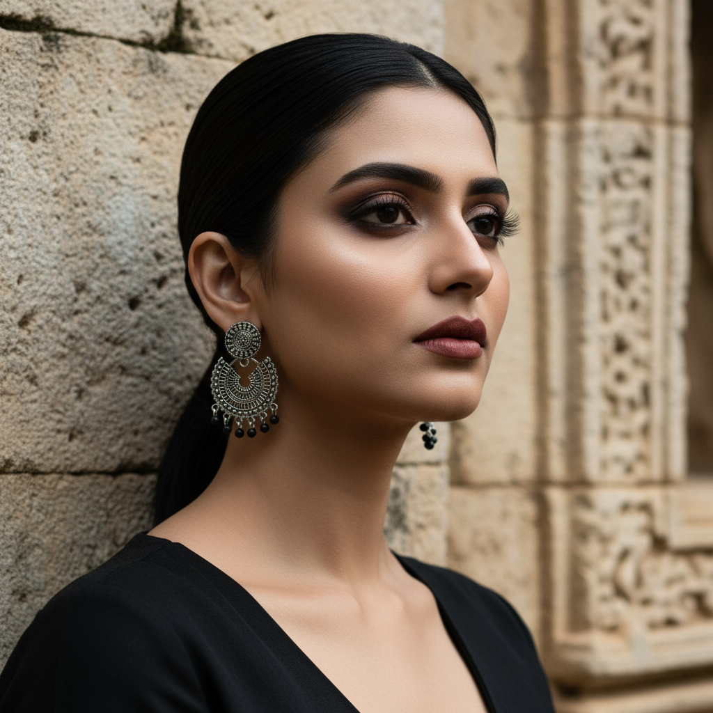 pink pearls chandbali jhumka earrings