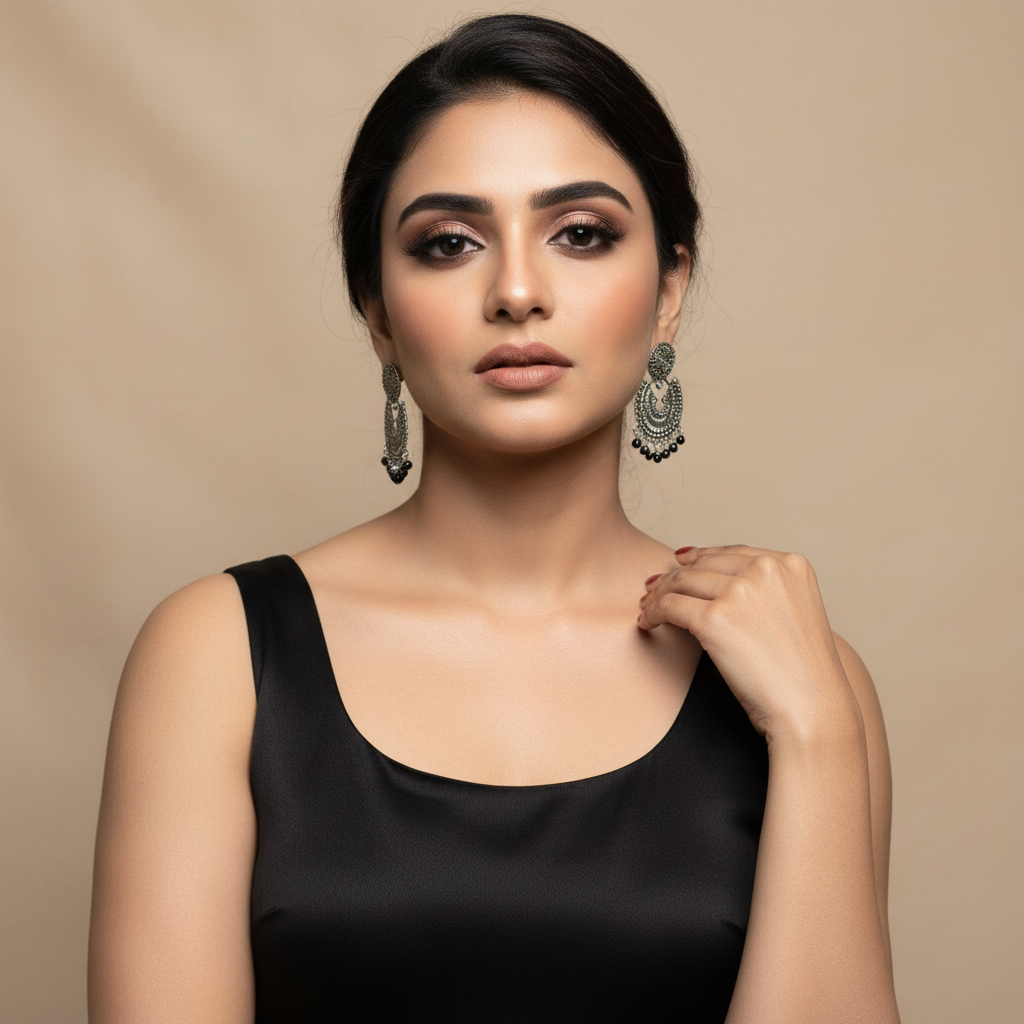 pink pearls chandbali jhumka earrings