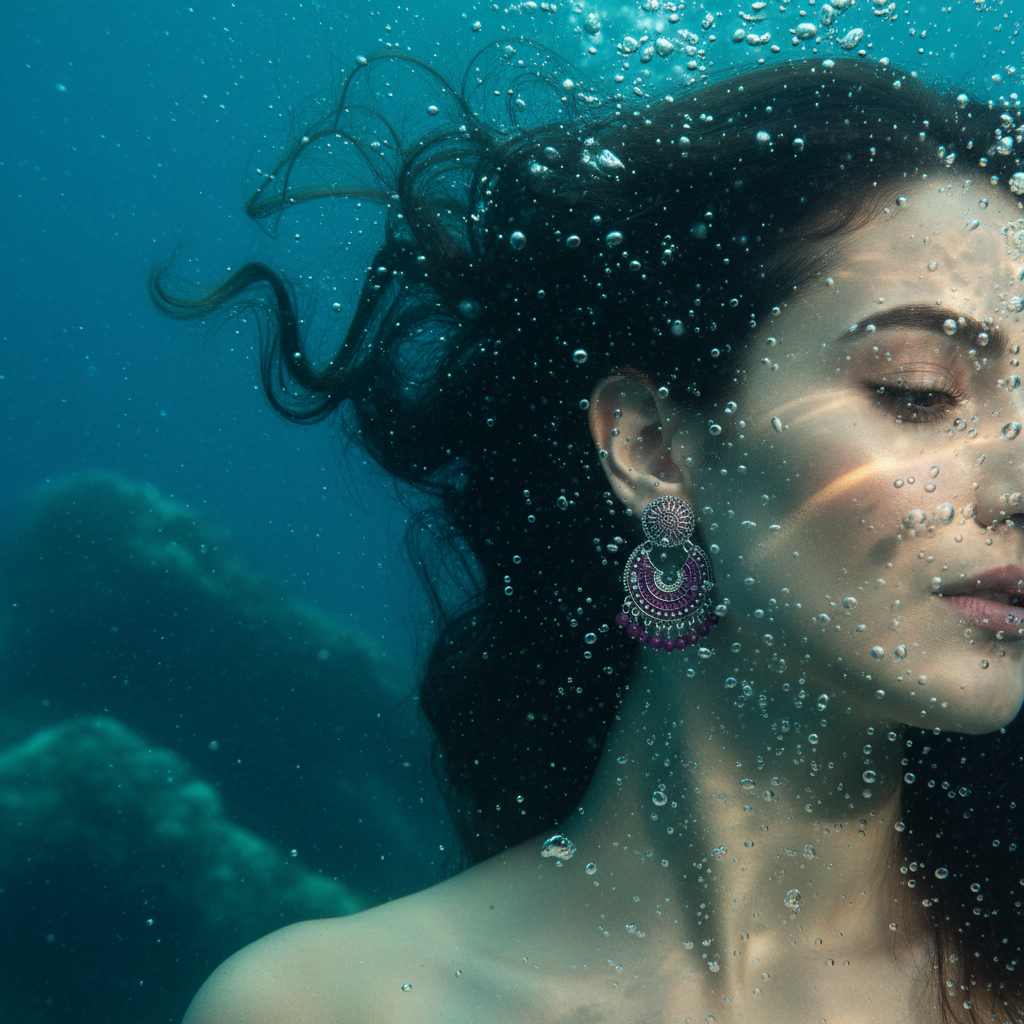 pink pearls chandbali jhumka earrings