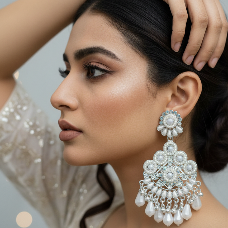 Danglers Earring for Women & Girls heavy earrings for wedding Pearl, Diamond Brass Drops & Danglers