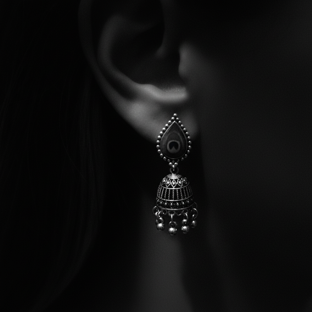 Peacock Feather Oxidised Jhumka