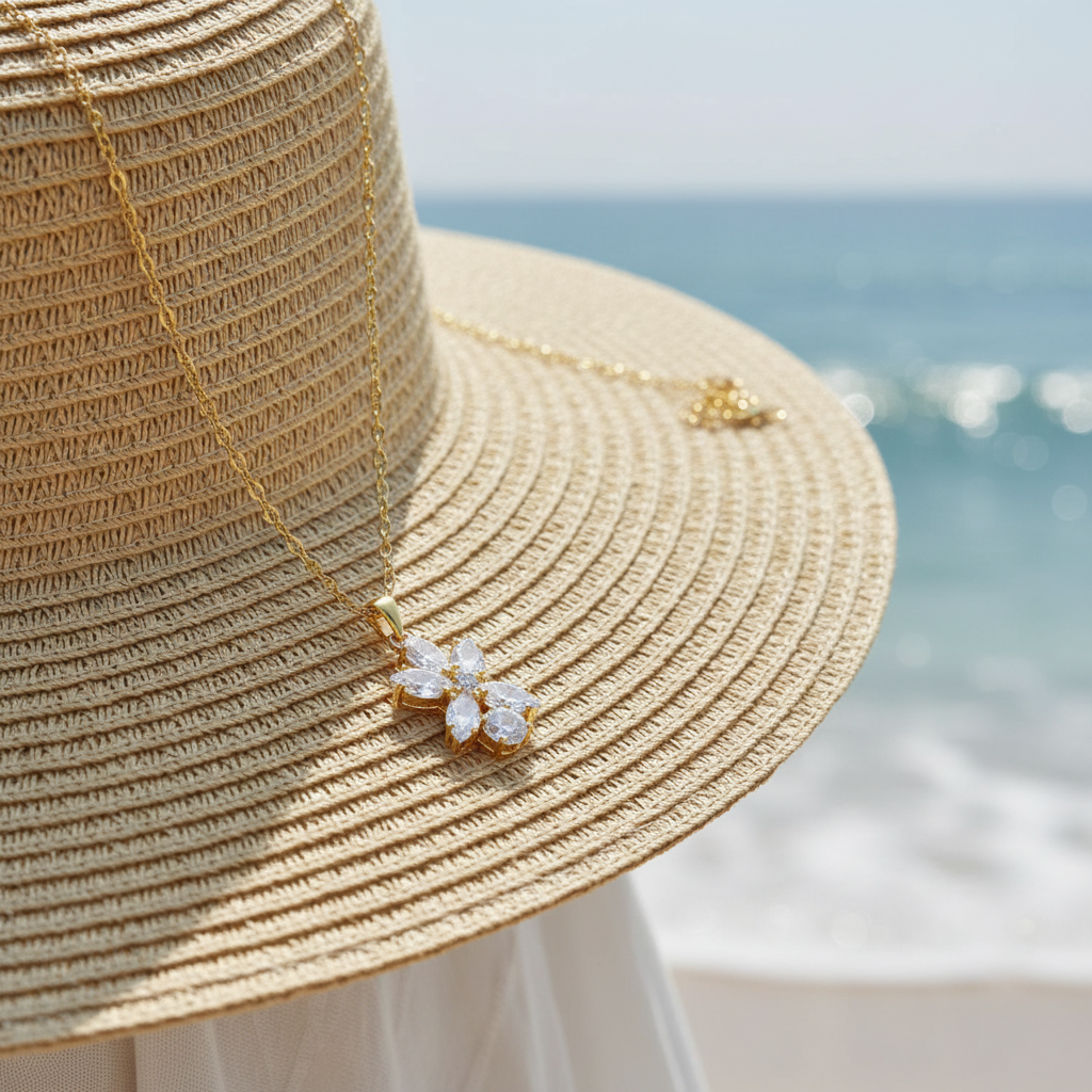 floral pendant featuring cubic zirconia stones