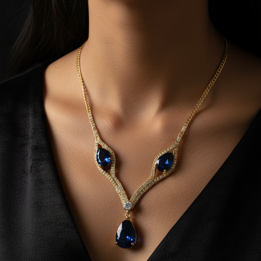 SOHI gold-plated designer stone necklace and earring set.