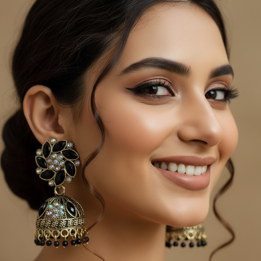 Black Blossom Antique Jhumka