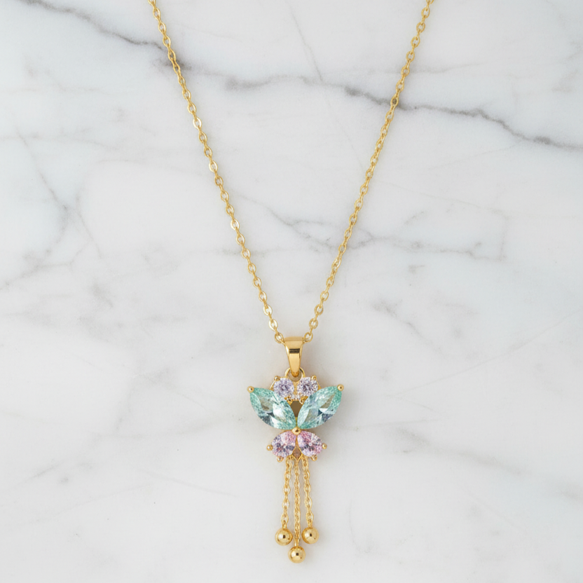 Elegant Butterfly Gemstone Pendant Necklace