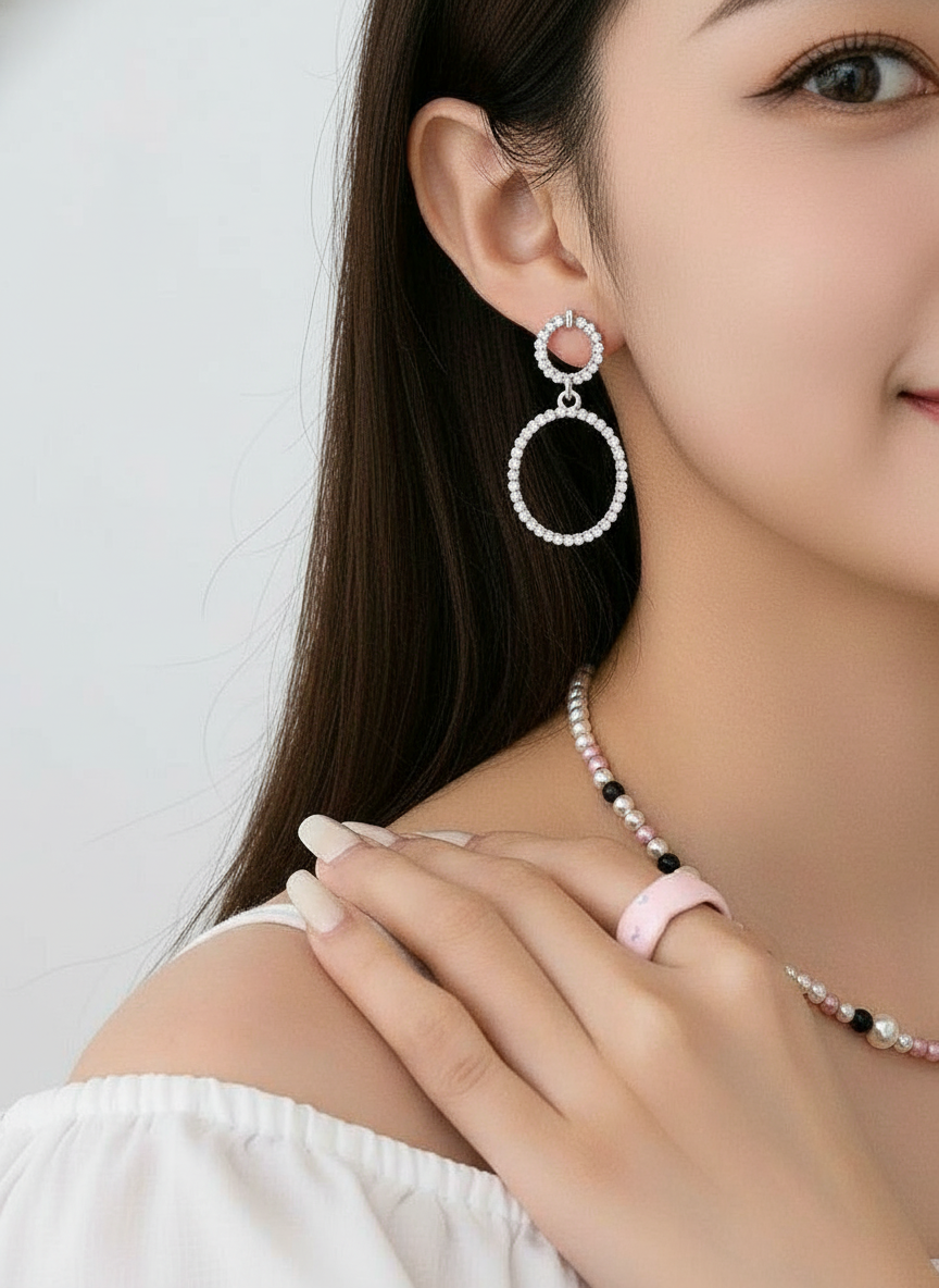 Crystal Circle Drop Earrings