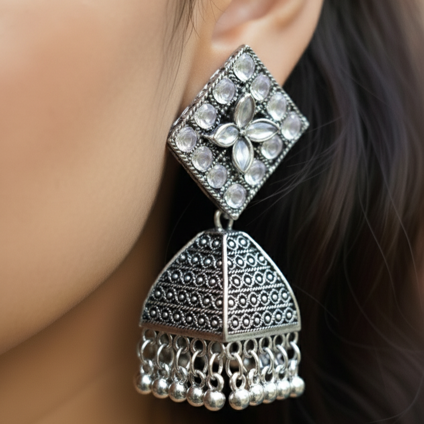 Square Glam Oxidised Jhumka