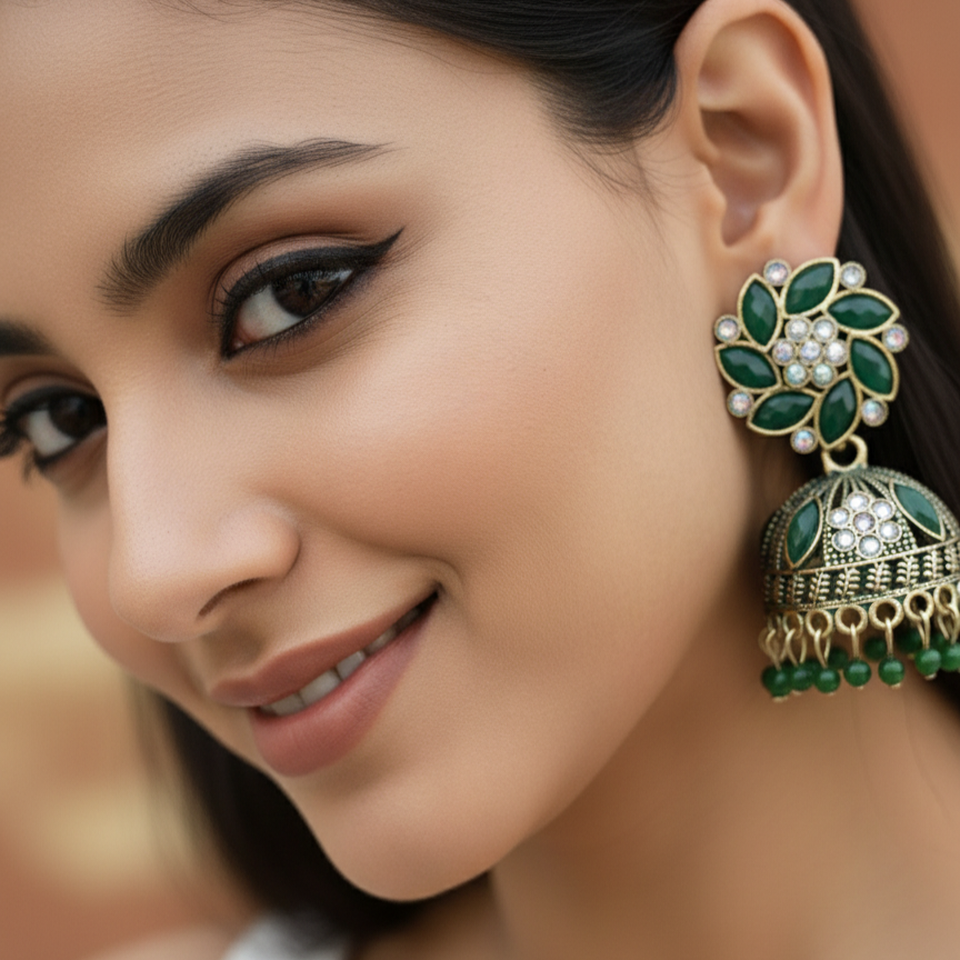 Emerald Blossom Antique Jhumka