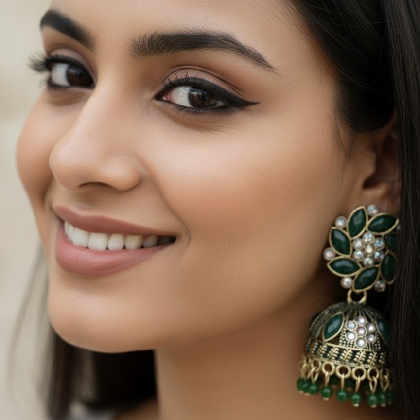 Emerald Blossom Antique Jhumka