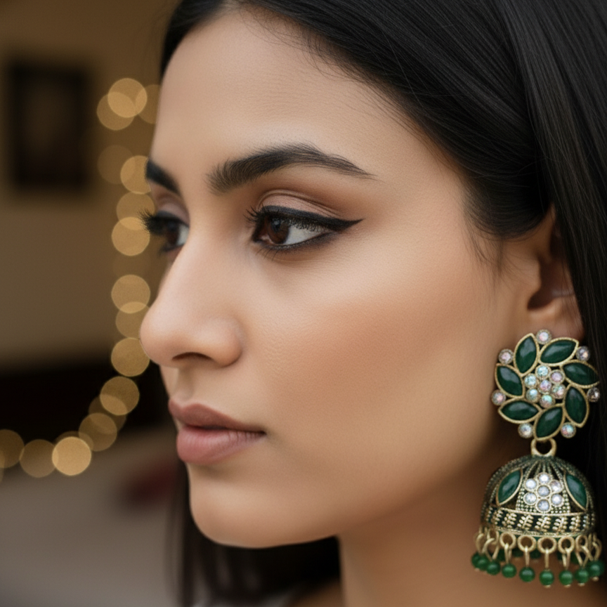 Emerald Blossom Antique Jhumka