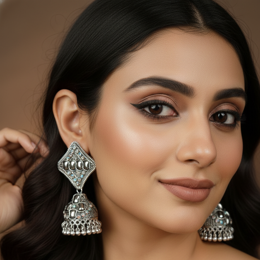 Diamond-Shaped Oxidised Jhumka