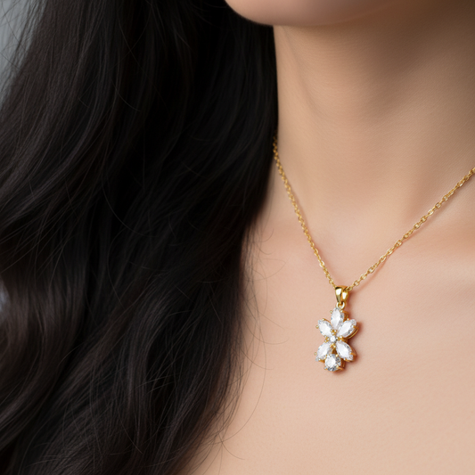 floral pendant featuring cubic zirconia stones