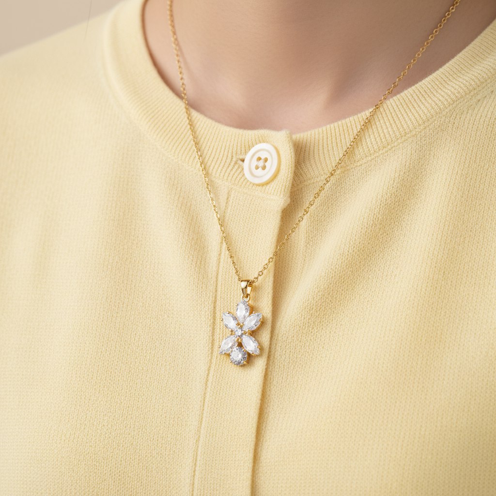 floral pendant featuring cubic zirconia stones