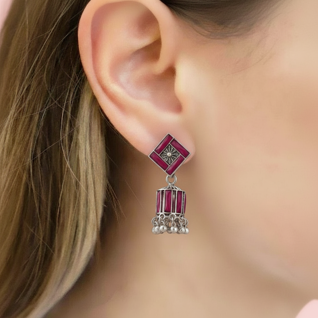 Ruby Square Art Jhumka