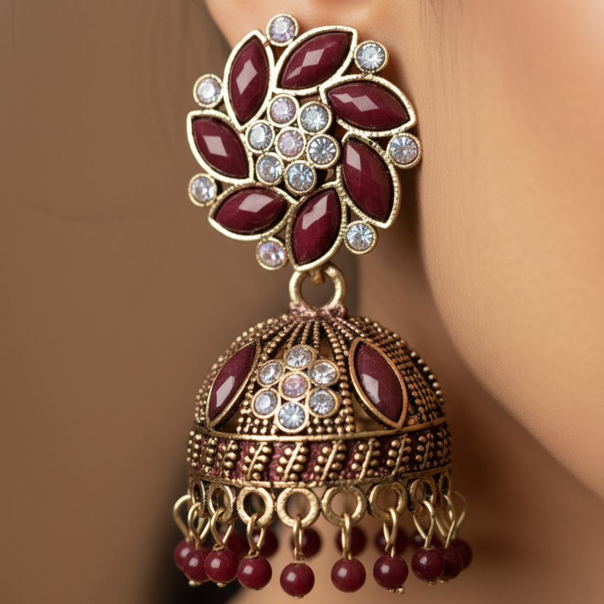Ruby Blossom Antique Jhumka