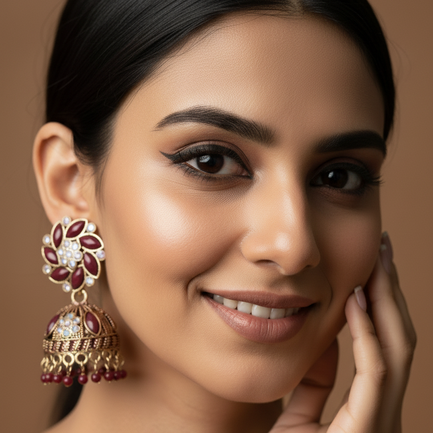 Ruby Blossom Antique Jhumka