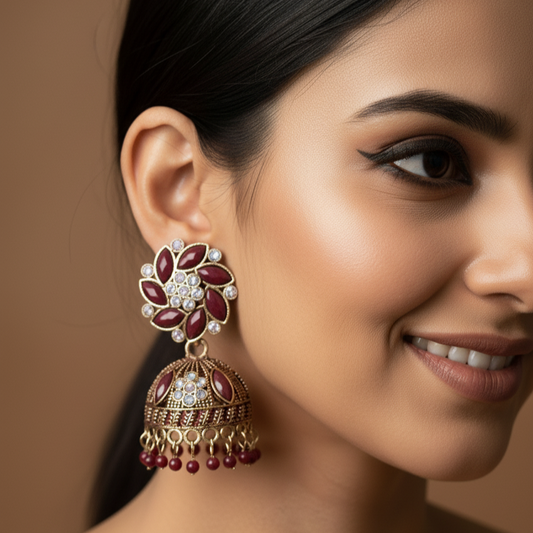 Ruby Blossom Antique Jhumka