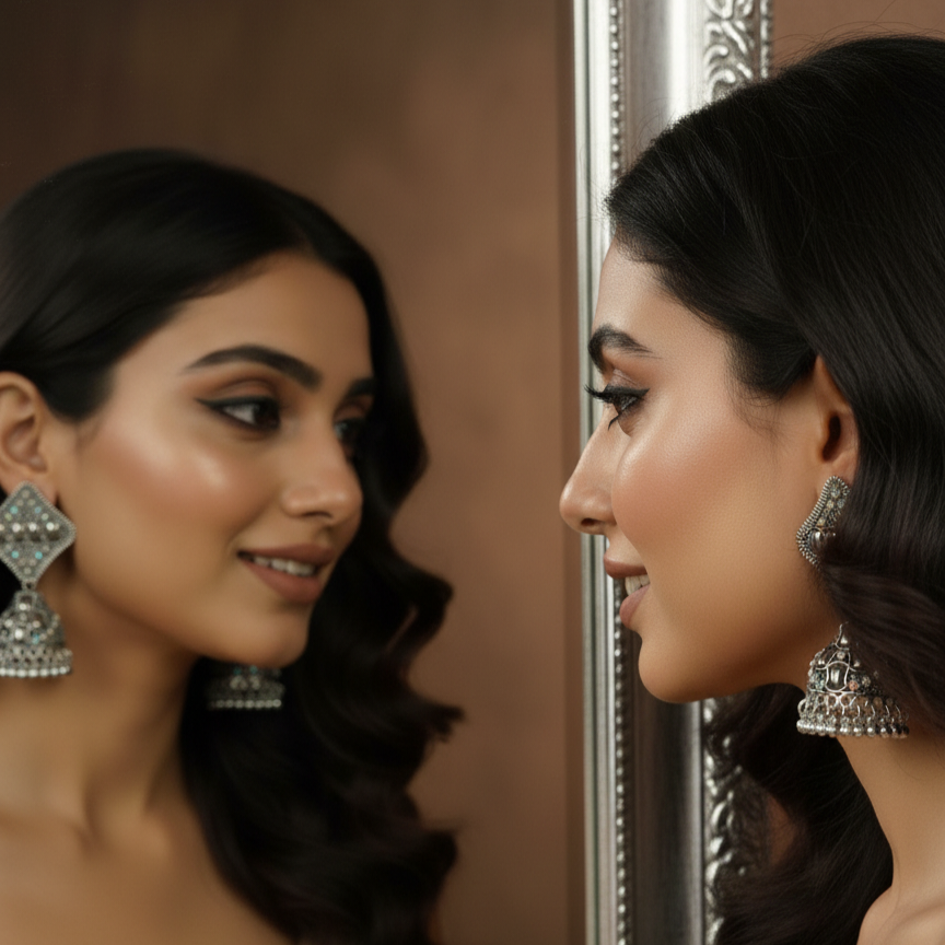 Diamond-Shaped Oxidised Jhumka