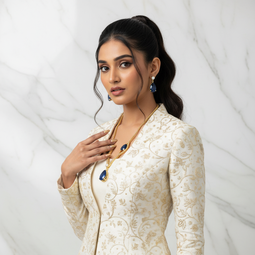 SOHI gold-plated designer stone necklace and earring set.