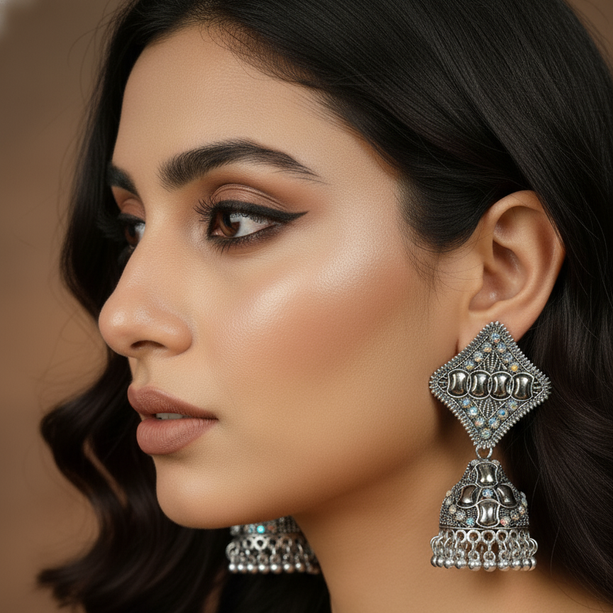 Diamond Chic Oxidised Jhumka