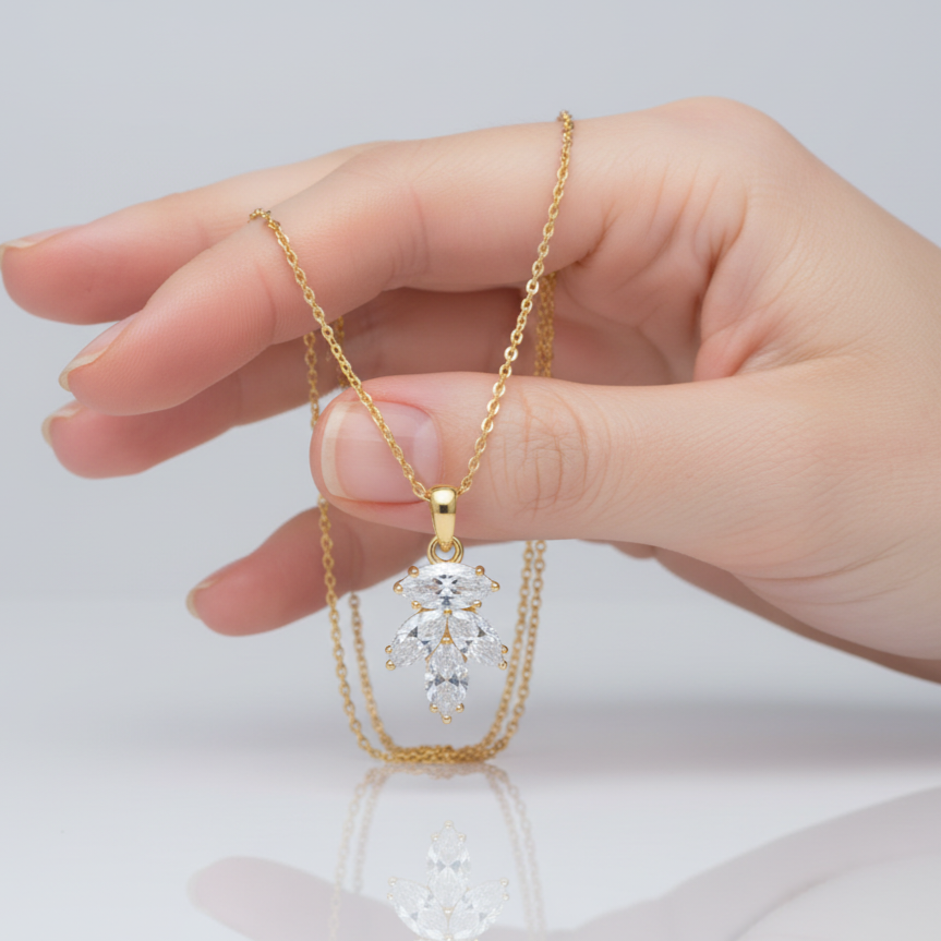 floral pendant featuring cubic zirconia stones