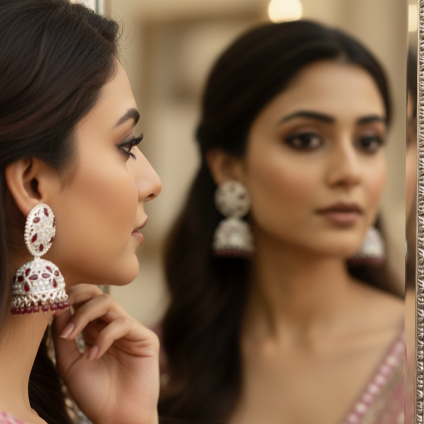 MONKDECOR Maddy Space Elite Transformed Kundan Popular Jhumkhas / Earrings For women & Girls.