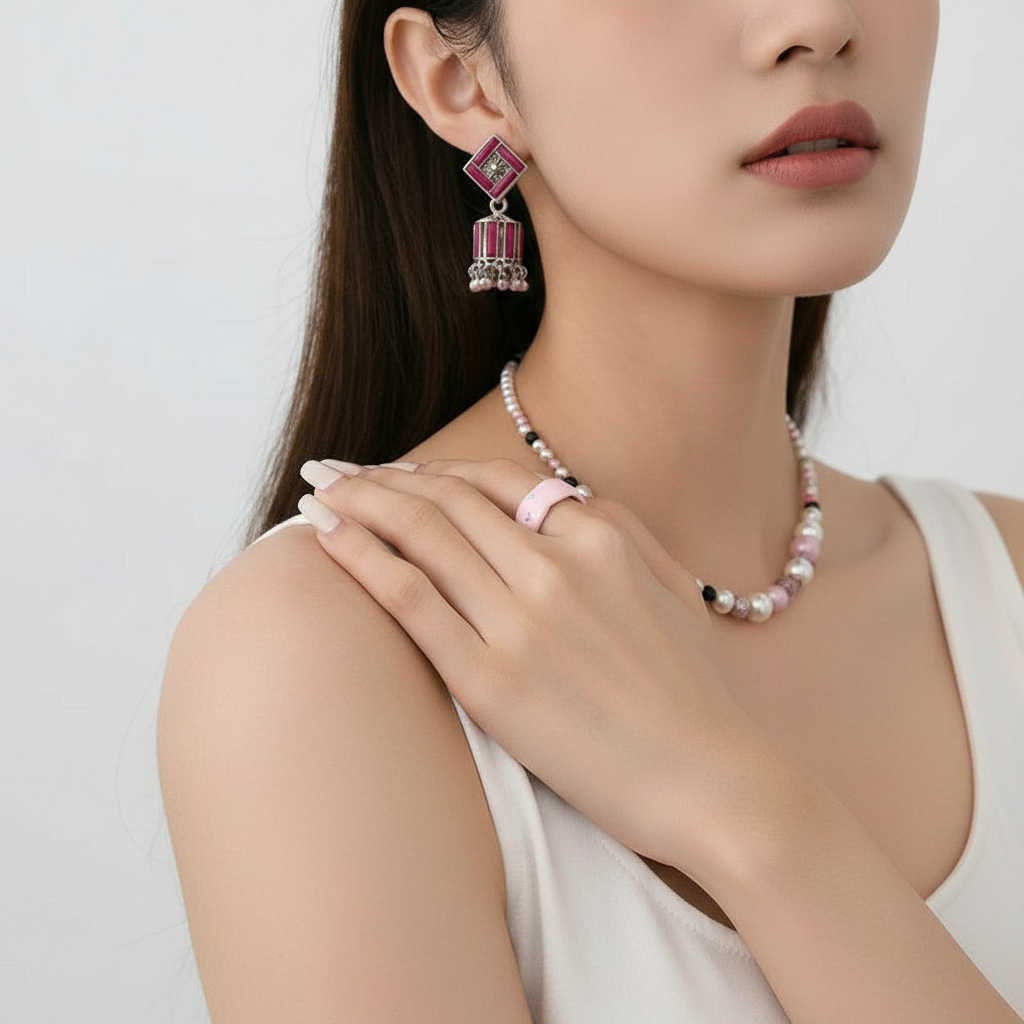 Ruby Square Art Jhumka