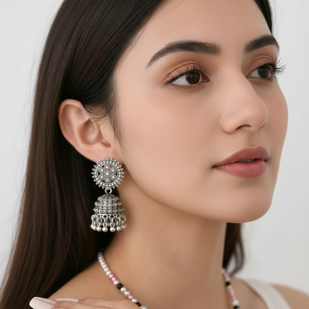 Tribal Silver Oxidised Jhumka