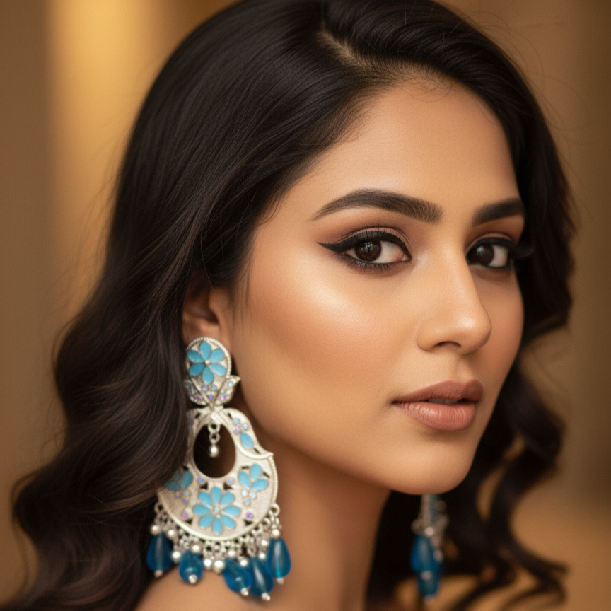 Pearl Blossom Oxidised Jhumka