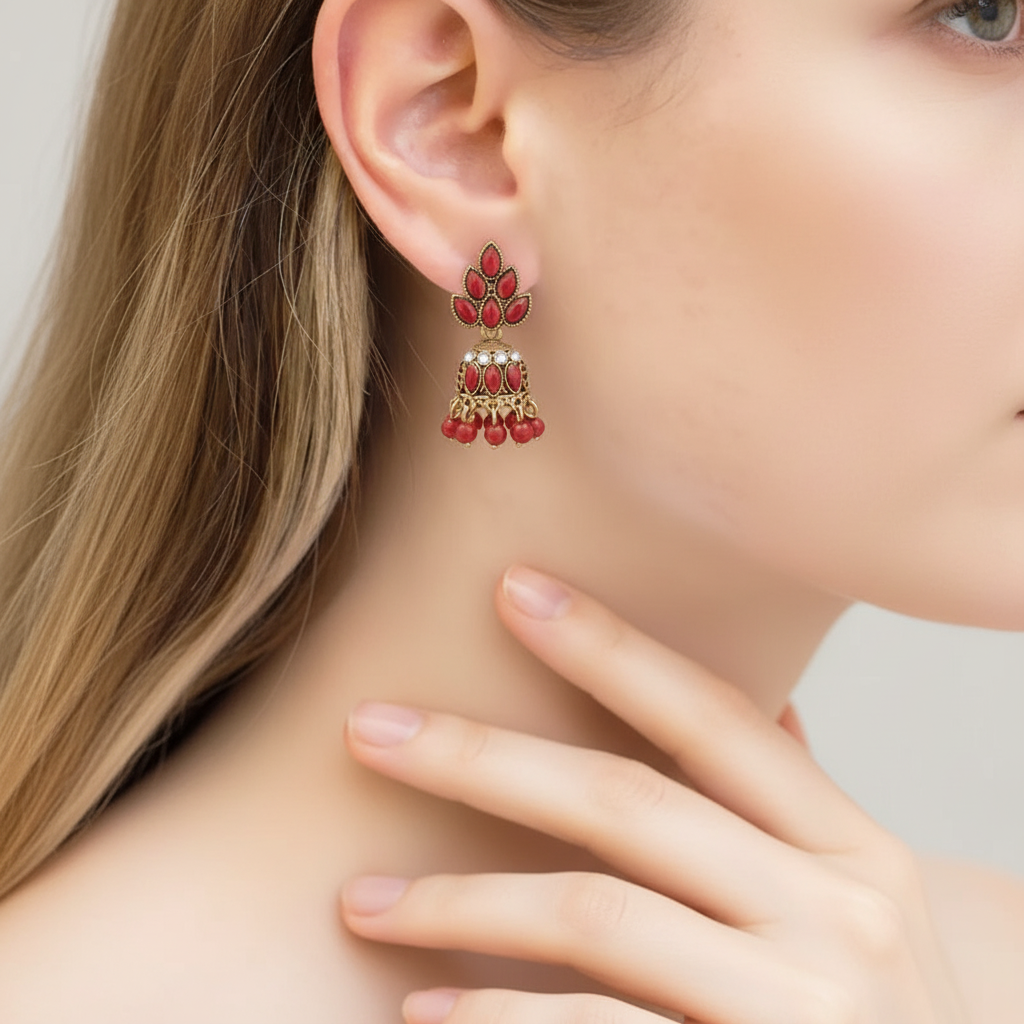 Red Stone Antique Jhumki