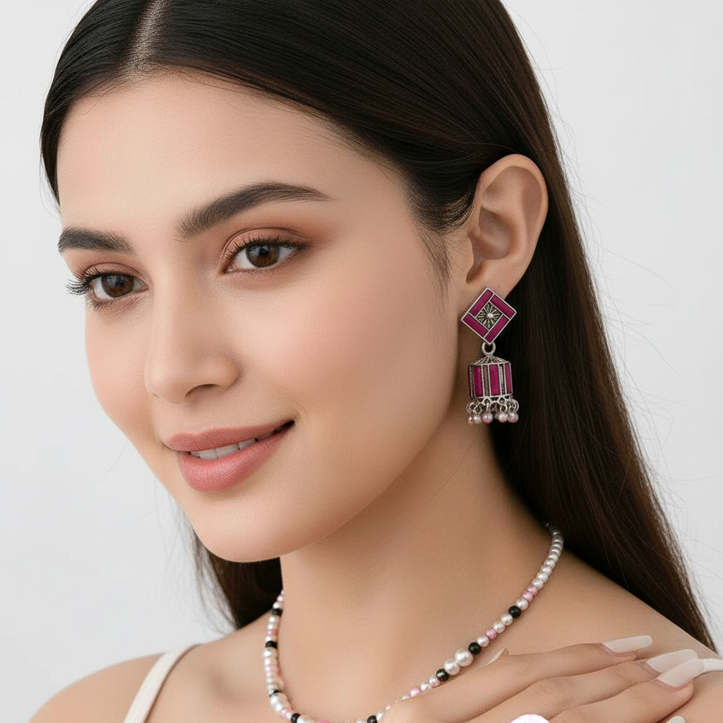 Ruby Square Art Jhumka