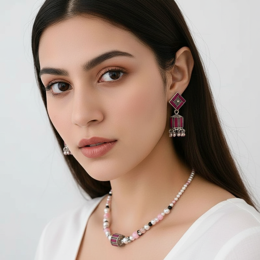 Ruby Square Art Jhumka