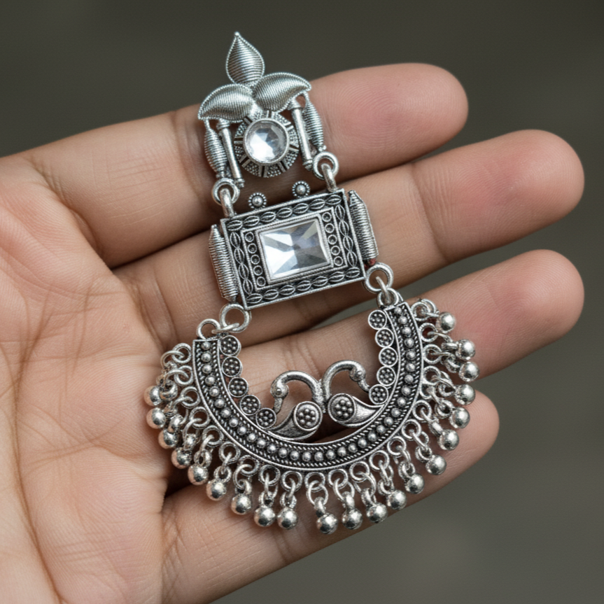 Women's Traditional Silver Oxidized Jhumka Earring...