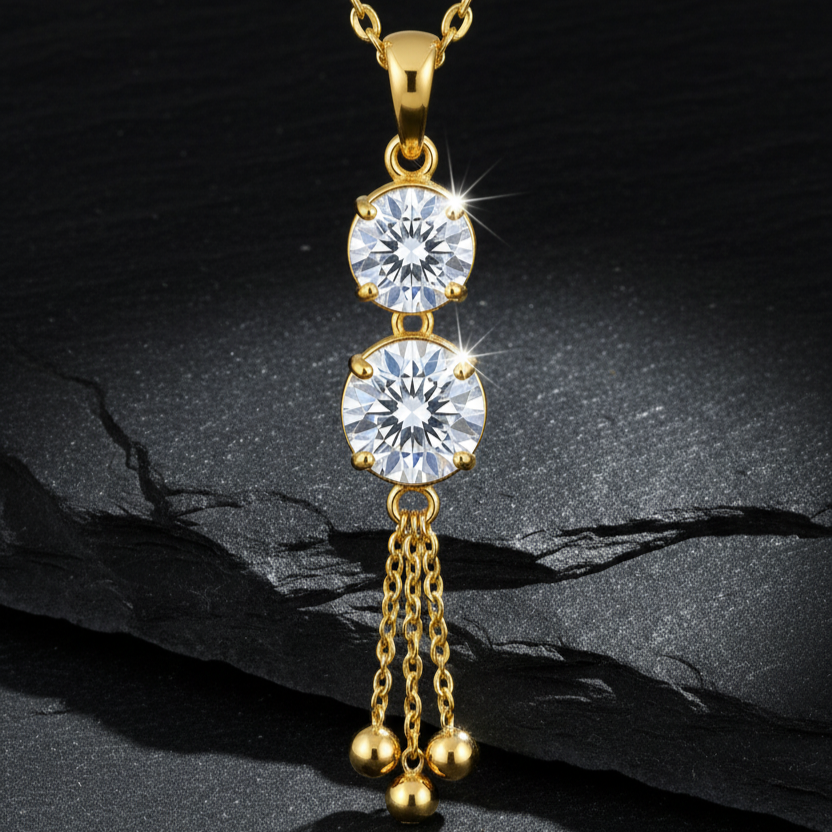 pendant necklace with two diamond-like stone