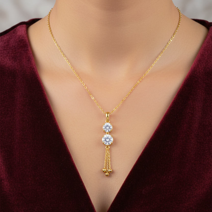 pendant necklace with two diamond-like stone