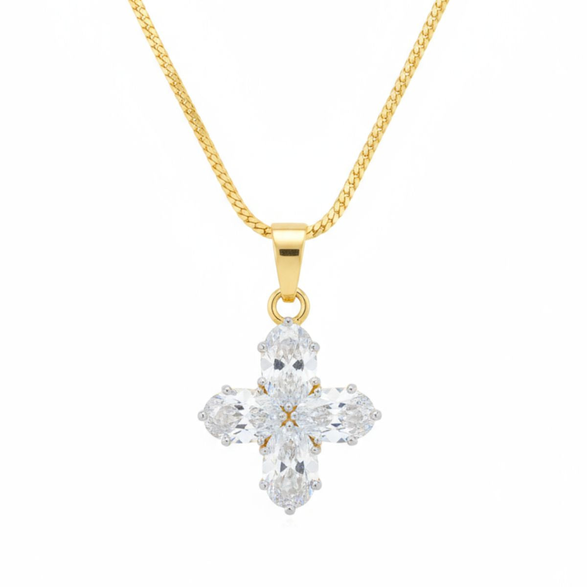 Gold Crystal Cross Necklace