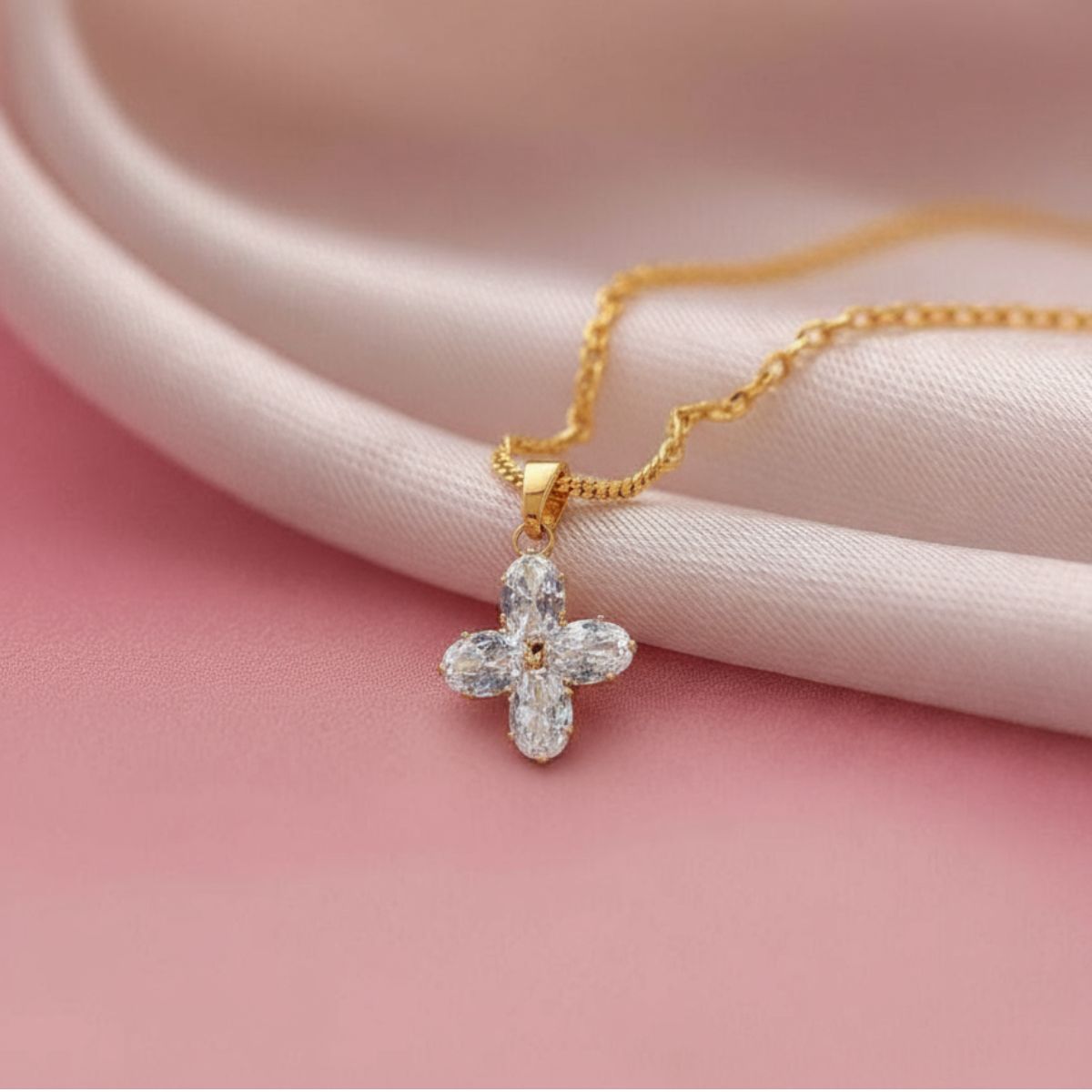Gold Crystal Cross Necklace