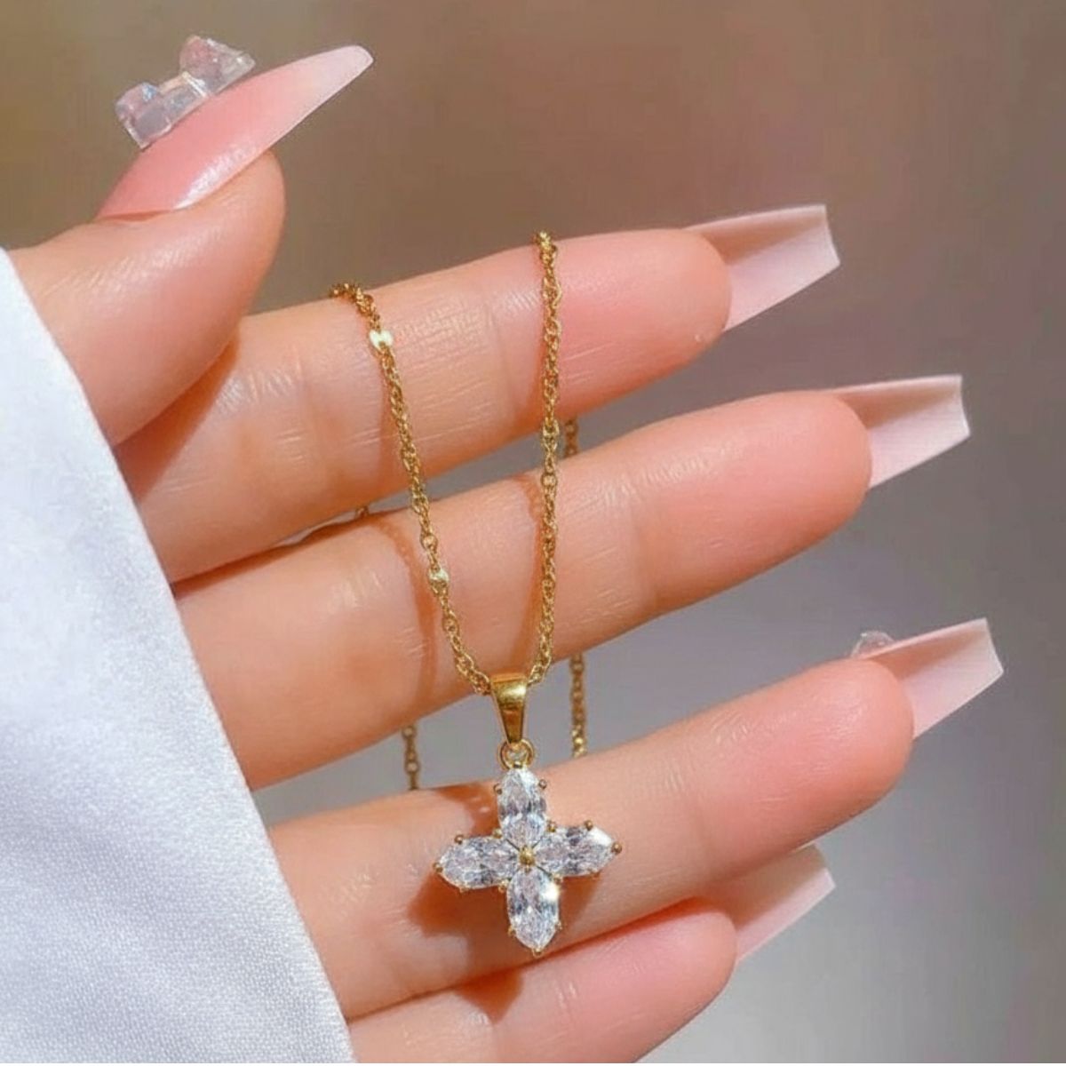 Gold Crystal Cross Necklace