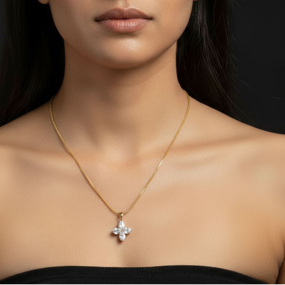Gold Crystal Cross Necklace