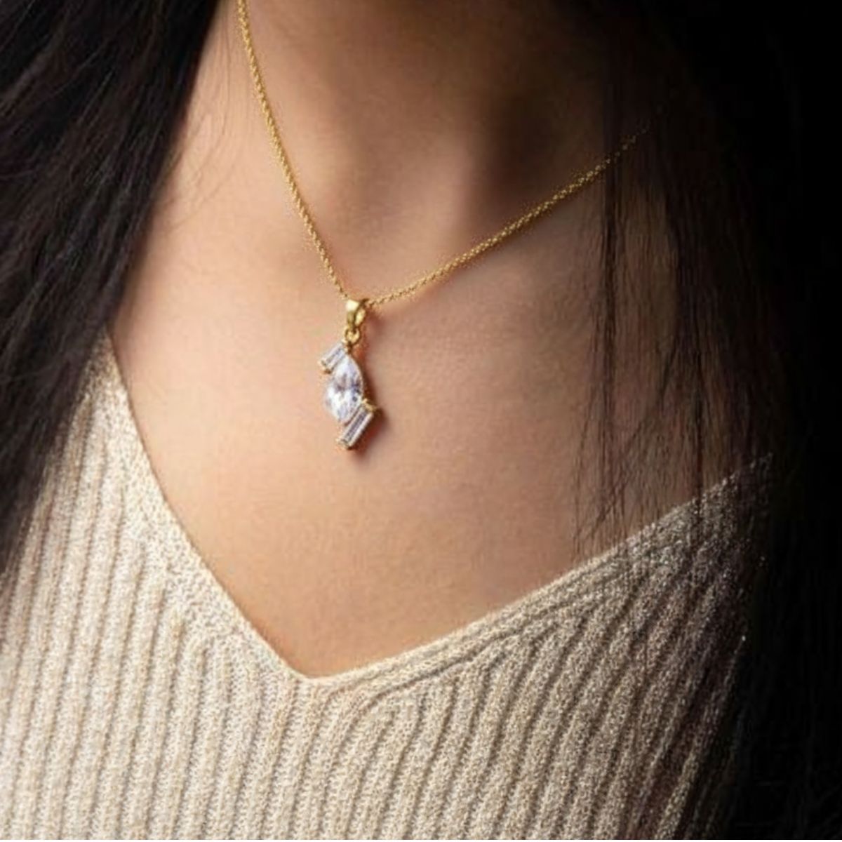 Modern Marquise Stone Pendant Necklace