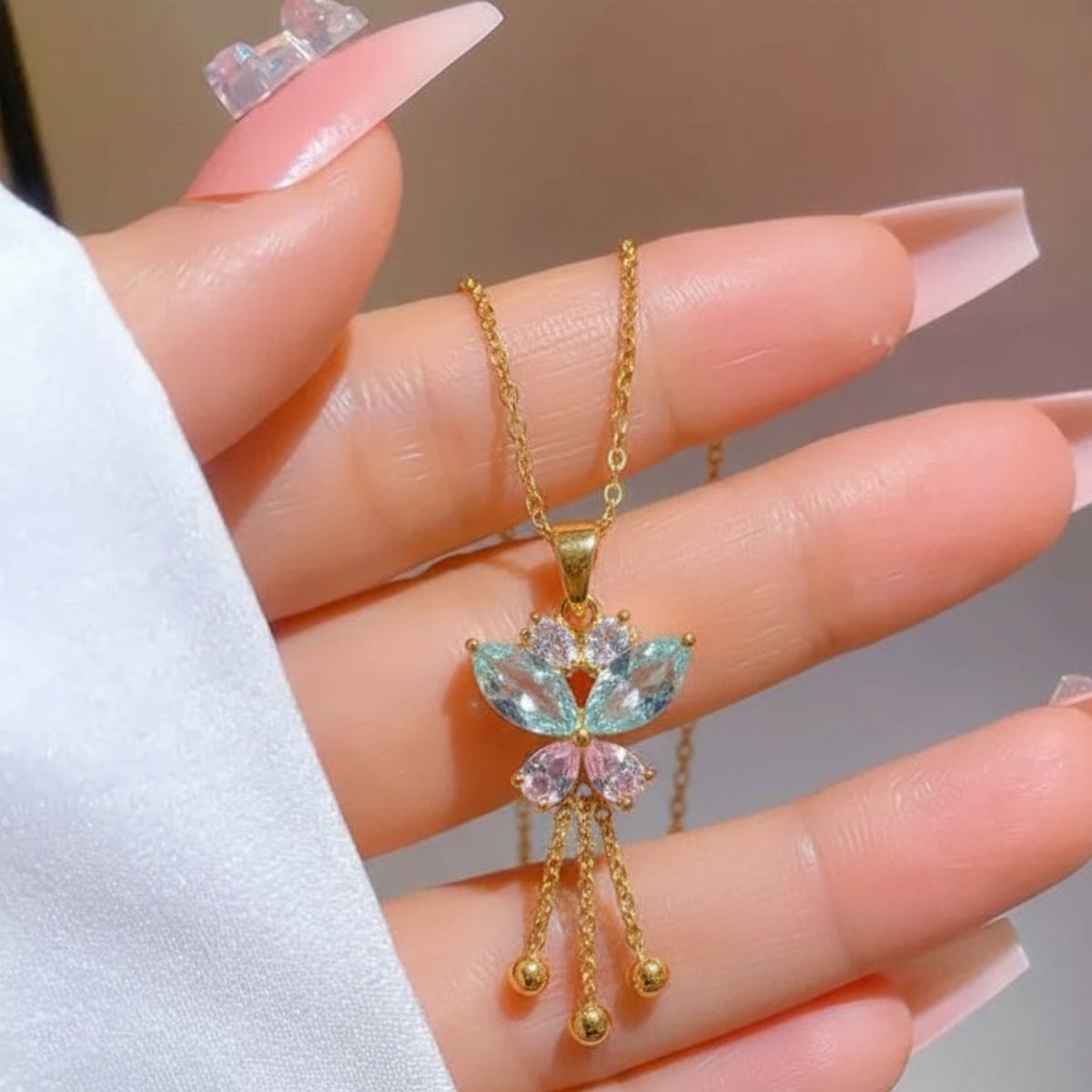 Elegant Butterfly Gemstone Pendant Necklace